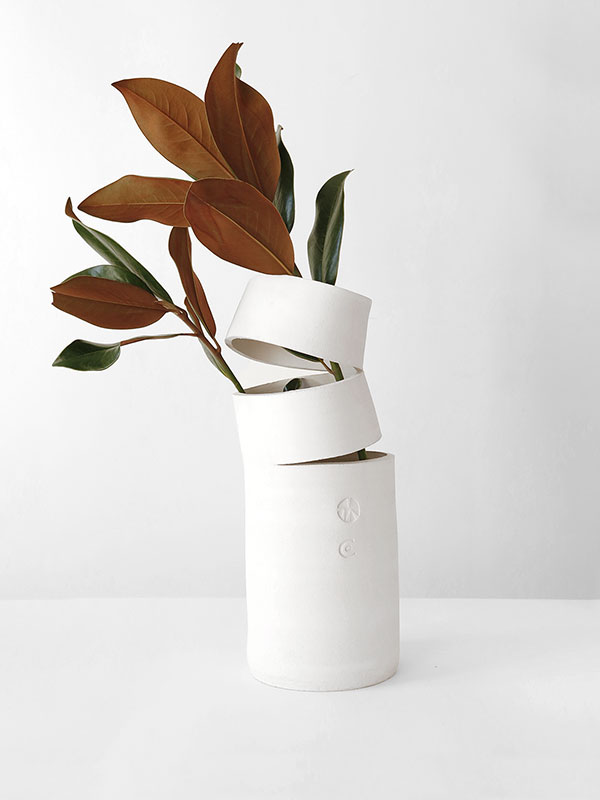 Warped ceramic vase by Martín Azúa